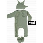 Tiny Lamb Cute Dino 3 Parça Organik Yenidoğan Mini Hastane Çıkış Seti %100 Pamuk - 0 - 3 Ay - Haki