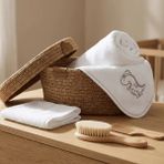 Tiny Lamb Dino Cozy Care Banyo Seti | Kare Kundak - Kese - Fırça - Tarak ve Sepet - Beyaz