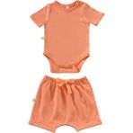 Tiny Lamb Elatıon Dessert Şortlu Bodysuit Takım - 2 Parça | Yazlık Bebek Kıyafeti Şort ve Kısa Kollu Bodysuit - Açık Turuncu - Taş - 9 - 12 Ay