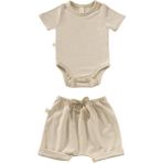 Tiny Lamb Elation Fılbert Şortlu Bodysuit Takım - 2 Parça | Yazlık Bebek Kıyafeti Şort ve Kısa Kollu Bodysuit - Taş - 3 - 6 Ay
