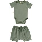 Tiny Lamb Elation Gourd Şortlu Bodysuit Takım - 2 Parça | Yazlık Bebek Kıyafeti Şort ve Kısa Kollu Bodysuit - Haki - 9 - 12 Ay