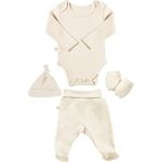 Tiny Lamb Pure 4 Parça Bebek Uzun Kollu %100 Pamuk Bodysuit Pijama Takımı Yenidoğan Organik Bebek Hediye Seti - 0 - 3 Ay - Krem