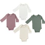 Tiny Lamb Softly Colors Uzun Kol Bebek Bodysuit Takımı - 4 Parça | Çok Renkli Alttan Çıtçıtlı Zıbın Body - 9 - 12 Ay