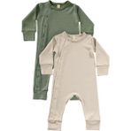 Tiny Lamb Zeze Unisex 2 Parça Organik Pamuk Bebek ve Çocuk Tulumu 2'li Takım - 2 - 3 Yaş - Haki - Krem