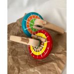 Tiny Wood Ahşap Çek Fırlat Topaç Renkli Desenli Ipli Topaç Doğal Ahşap Oyuncak - Ahşap Desenli - 0