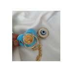 tiny wood Altın Kaplama İsimli Zirkon Taşlı Silikon Emzik Seti (0-6 Ay) – Damaklı & Kişiye Özel Mavi Nazarlık