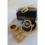 Tiny Wood Altın Kaplama Zirkon Taşlı Emzik ve Zinciri Set - 0 - 6 Ay