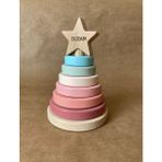 Tiny Wood Isme Özel Ahşap Yıldız Halka Kule | Montessori Eğitici Oyuncak & Dekoratif Ahşap Hanoi - Standart - Bordo