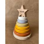 Tiny Wood Isme Özel Ahşap Yıldız Halka Kule | Montessori Eğitici Oyuncak & Dekoratif Ahşap Hanoi - Standart - Kahverengi