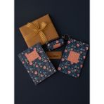 Tiny Wood Kadın Hediye Seti – Defter, Anahtarlık ve Çanta Organizer | Desenli Deri Kapaklı Defter - Lacivert