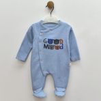 Tiny World Ayıcıklı Good Mood Baskılı Yandan Açmalı Patikli Tulum - Mavi - 9 - 12 Ay