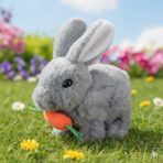 Tinyjoy Zıplayan Kulakları Işıklı Sesli Tavşan, Pilli Hediyelik Peluş Oyuncak - Gri