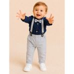 tinytrends Erkek Bebek %100 Pamuk 4 Parça Salopet Takım Elbise Düğün Doğum Günü Party - 9 - 12 Ay - Gri