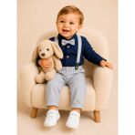 tinytrends Erkek Bebek %100 Pamuk Zıbın Gömlek Salopet Takım Elbise Düğün Mevlüt - 18 - 24 Ay - Gri