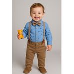 tinytrends Erkek Bebek&Çocuk Zıbın Gömlek Desenli Papyon Salopet Takım Elbise