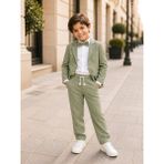 tinytrends Erkek Çocuk Gentleman Ceketli Papyonlu 4'lü %100 Pamuk Takım Elbise - Yeşil - 9 Yaş
