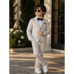 tinytrends Erkek Çocuk Pamuklu Keten Efektli Ceketli Papyonlu Takım Elbise Düğün/gösteri - Krem - 4 Yaş