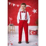 tinytrends Erkek Çocuk Salopet Takım Elbise 23 Nisan Gösteri Kıyafeti - 5 Yaş - Beyaz - Kırmızı