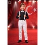 tinytrends Erkek Çocuk Salopet Takım Elbise 23 Nisan Gösteri Kıyafeti - 6 Yaş - Siyah - Beyaz