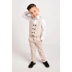 tinytrends Erkek Çocuk Takım Elbise Gün Bayramlık Papyonlu Yelekli Slim Fit Tasarım - Krem - 4 Yaş