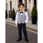 tinytrends Erkek Çocuk Yelek Gömlek Papyon Pantolon Takım Elbise - Açık Gri - 4 Yaş