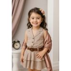 tinytrends Kız Çocuk Linen Yelek ve Etek Elbise 2'li Takım - 3 Yaş - Vizon