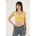 TİODES Kadın Sarı Kalın Askılı Fitilli Crop Bluz