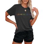 tiorhooe Bayan Pride Shirt Kadın LGBT Gay Pride Month Tişört Kadın Gökkuşağı Baskılı Kısa Kollu Üst, Gri, S