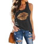 tiorhooe Kadın Tank Top Leopar Desenli Bayan Dudak Desenli Tişört Kadın Dudak ve Dil Grafik Baskılı Gömlek, Gri, L