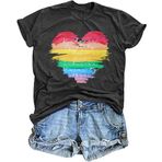tiorhooe Pride Kadın Gökkuşağı Baskılı Tişört Kadın Gay LGBT Gay Pride Kısa Kollu Üst, Gri 1, XL