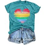 tiorhooe Pride Kadın Gökkuşağı Baskılı Tişört Kadın Gay LGBT Gay Pride Kısa Kollu Üst, Mavi-yeşil1, L