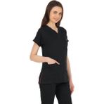 TıpMod Yarasa Kol Likralı Siyah Doktor / Hemşire Forması - 2XL