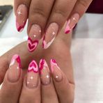 Tips Art Kalp Desenli Badem 24’lü Takma Tırnak Seti Ve Zararsız Bant Yapıştırıcı - Pembe
