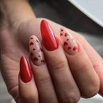 Tips Art Kırmızı Kalp Badem 24’lü Takma Tırnak Seti ve Zararsız Bant Yapıştırıcı - Kırmızı - Pembe