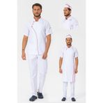 TIPTEKS Erkek Comfort Beyaz Aşçı Ceket + Kep Ve Askılı Önlük - Kırmızı Biye /Beyaz Pantolon Dörtlü Set