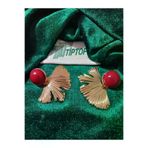 /tiptop / Bordo Mineli Gold Yaprak Küpe