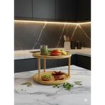 Tiran Iki Katlı Yuvarlak Lüx 360° Döner Tablalı Ahşap Bambu Sunum Tepsisi-Düzenleyici - Bej