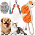 TirEurt Buharlı kedi fırçası, 3'ü 1 arada kedi buharlı buharlı fırça, temizleme fırçası, su spreyi, banyo fırçalı kedi fırçası, tırnak makası, tırnak törpüsü, bakım fırçası, kedi ve köpekler için