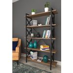 Tiryaki Aksesuar Metal 5 Raflı Ceviz 120 cm Büyük Ölçü Raf Ceviz Paris Kitaplık