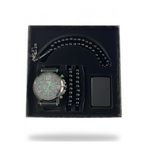 Tisaati Erkek Kol Saati Seti, Lüks Grande Premium Serisi, Yeşil, 44mm, Quartz Mekanizma, Çakmak, Bileklik, Tesbih ve Silikon Kordon