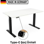 Tischkönig Updo Plus Çift Motorlu Elektrikli Yükseklik Ayarlı Masa - 25MM Tabla - Siyah Ayak - 180x80 - Beyaz