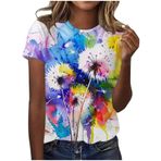 Tişört kadın büyük beden moda renkli baskılı kısa kollu bluz üst yaz yuvarlak yaka büyük beden üst giyim genç kız festival tişörtü bol gömlek bluz bluz üst, 1-lila, XL