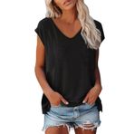 Tişört, kadın tişörtü, üst parça, şık, kısa kollu, Crop Tops gündelik, uzun kollu tişört, kolsuz, V yaka, tunik, yazlık atlet, spor üst, basic tişört, Siyah, M