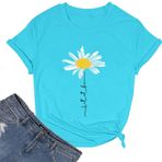 Tişört Kadın Yaz Kısa Kollu Tişört Renkli Çiçek Baskılı Tunik Bluz Moda Bol Gömlek Bluz Genç Kız Spor Tişörtü Günlük Kısa Kollu Tişört Üst Giyim, Koyu mavi, S