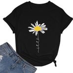 Tişört Kadın Yaz Kısa Kollu Tişört Renkli Çiçek Baskılı Tunik Bluz Moda Bol Gömlek Bluz Genç Kız Spor Tişörtü Günlük Kısa Kollu Tişört Üst Giyim, Siyah, XXL