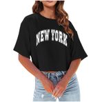 Tişört Kadın Yazlık Bol Kısa Kollu Yuvarlak Yaka Bluz Gömlek Moda Karahindiba Baskılı Crop Tops Yuvarlak Yaka Gömlek Bluz Basic Üst Giyim Günlük Yaz Tişörtleri, siyah (Schwarz-B), L