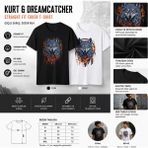 Tişört Kodu Kurt & Dreamcatcher Grafik Baskılı Straight Fit Erkek Tişört - Siyah - XL