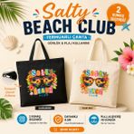 Tişört Kodu Salty Beach Club Fermuarlı Bez Çanta – Siyah Gabardin & Bej Ham Bez Tote Bag