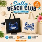 Tişört Kodu Salty Crab Club Fermuarlı Bez Çanta – Gabardin & Ham Bez Plaj Çantası - Bej