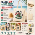 Tişört Kodu Snacks, Spf & Salt Water Fermuarlı Ham Bez Tote Çanta - Bej